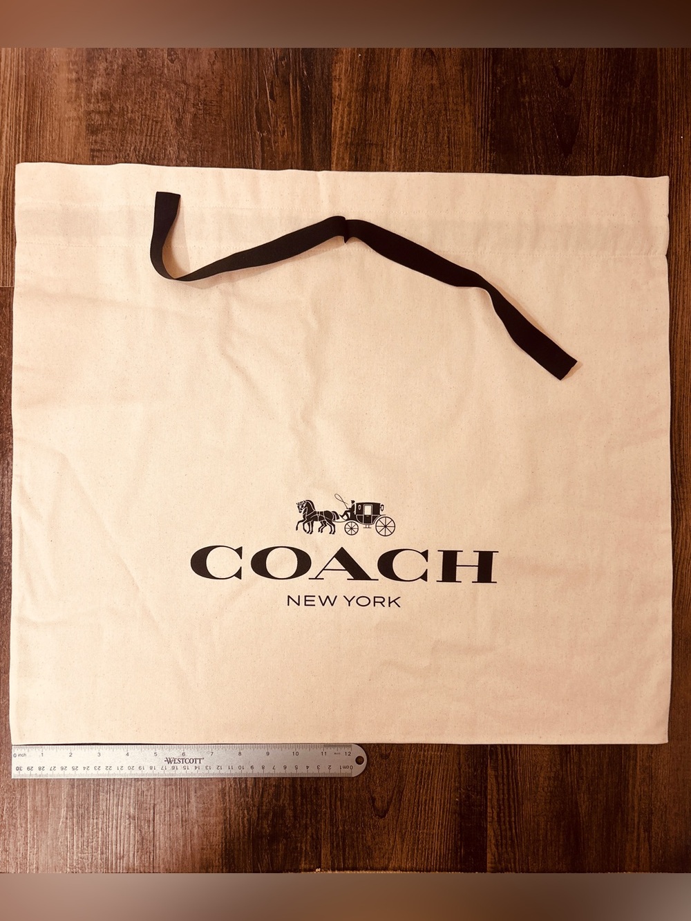 24 x 20 Coach Cream Dust Bag with Black Logo and Ribbon